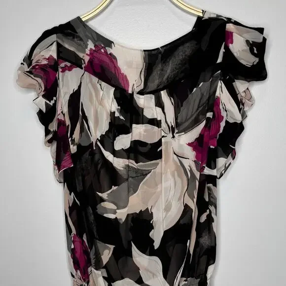 Ted Baker Blouse Size 8 Floral Chiffon Pullover Ruffle Sleeves Cowl Neck Top - Picture 6 of 10